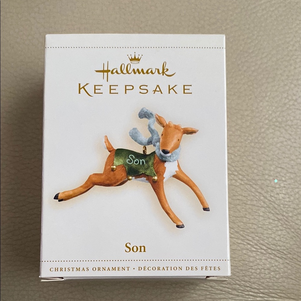 Hallmark Keepsake Reindeer Ornament with Green and Brown Accents - Son